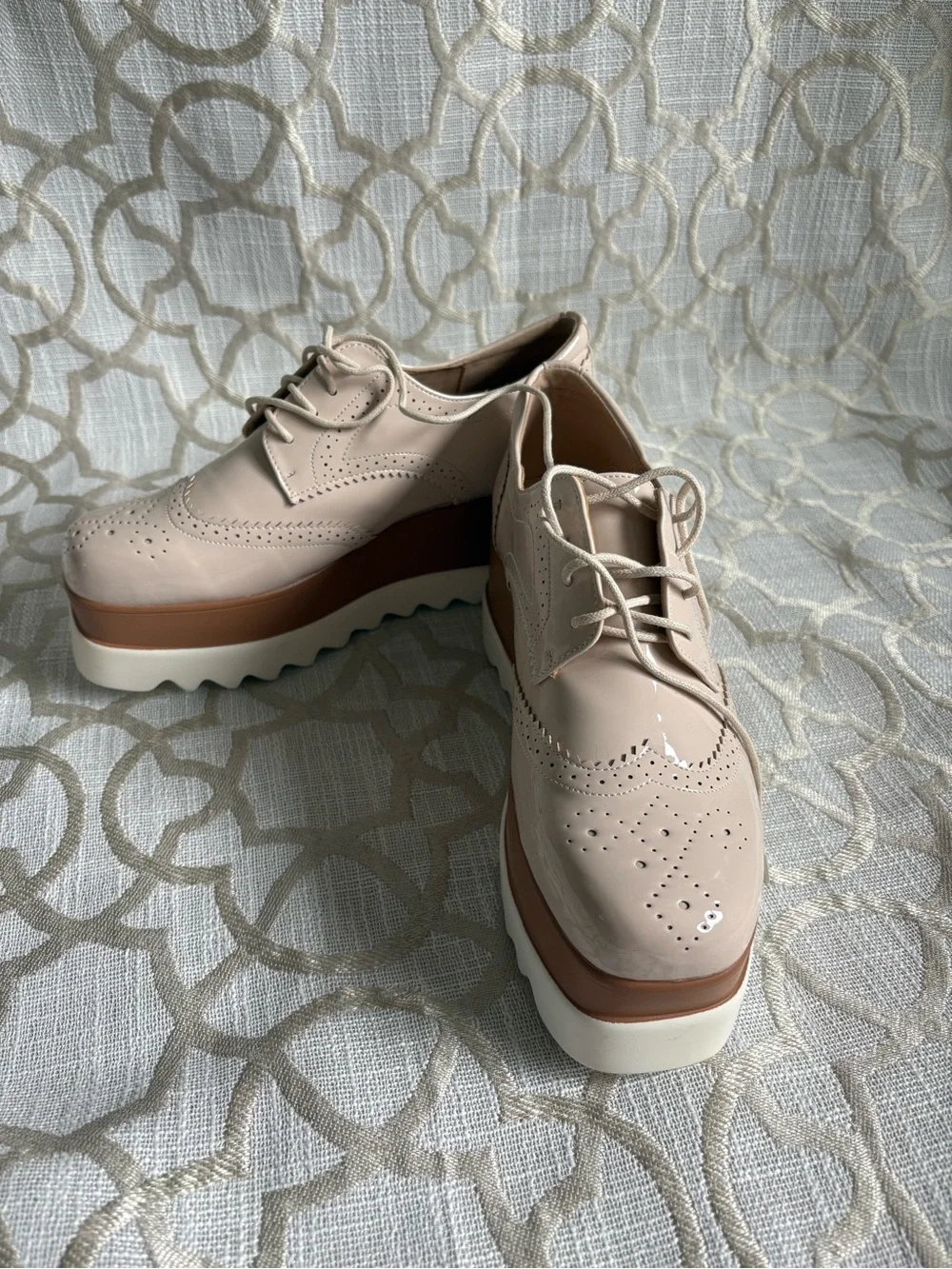 Women's Platform Wingtip Oxfords in Nude Beige